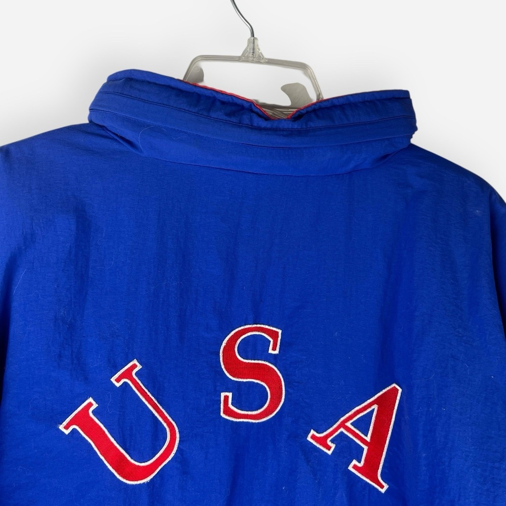 Vintage adidas USA Puffer Coat Red White Blue 3 Stripe‎ XL Team Olympics Soccer - Picture 4 of 12